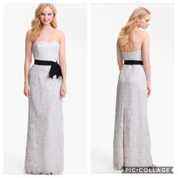 Adrianna-Papell lace strapless long white Gown - Picture 3 of 4